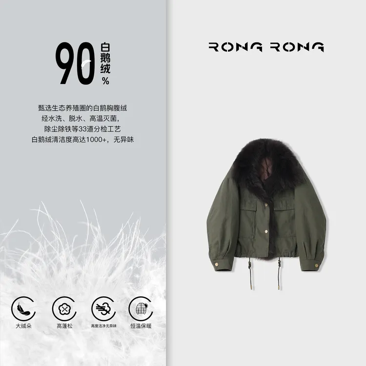 溶溶【冬日氛围】RONGRONG 90白鹅绒绵羊皮拼狐狸毛领羽绒服51095