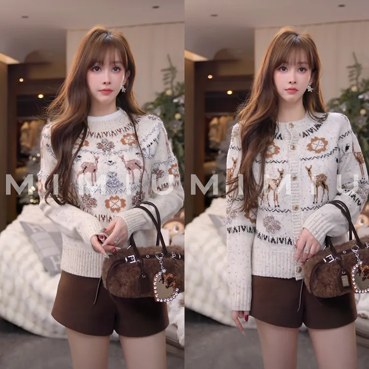 【mimius】P 限定羊毛费尔岛麋鹿刺绣毛衣 汉服 WG12043