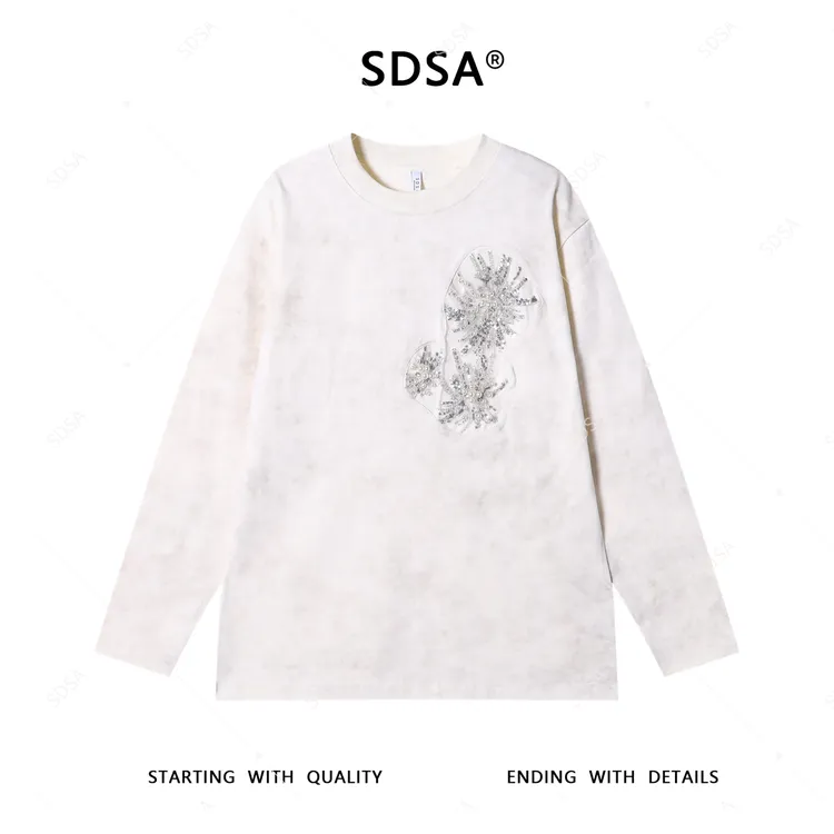 SDSA夏季新款男士痞帅满天星重工立体亮片珠子设计圆领短袖T恤潮