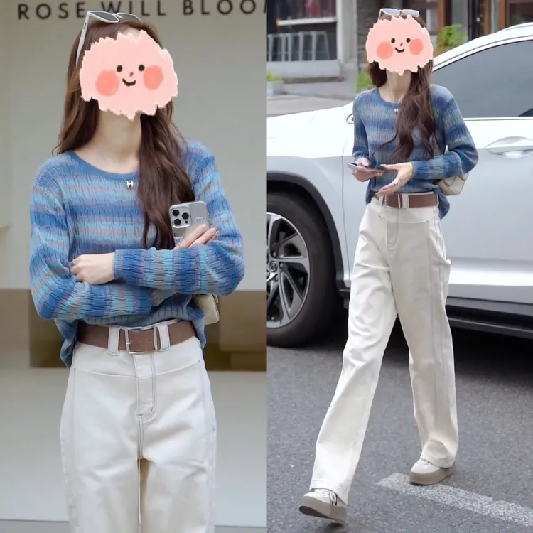 秋季套装女款爆款2025新款秋天高级感条纹针织衫直筒牛仔裤两件套