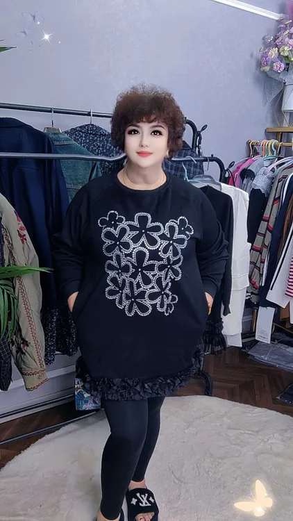 大妈女士爆款时尚女士圆领卫衣休闲百搭长袖女士卫衣