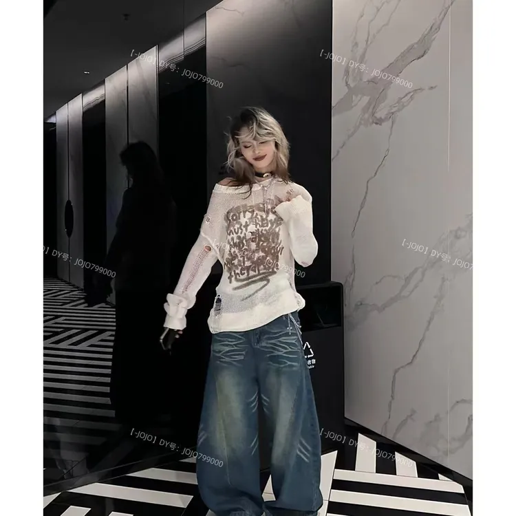 设计感破洞镂空防晒针织衫女夏季美式慵懒风宽松罩衫