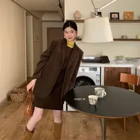 C/1385 复古翻领灯芯绒西装外套+背心连衣裙套装（衣长72 裙长82）