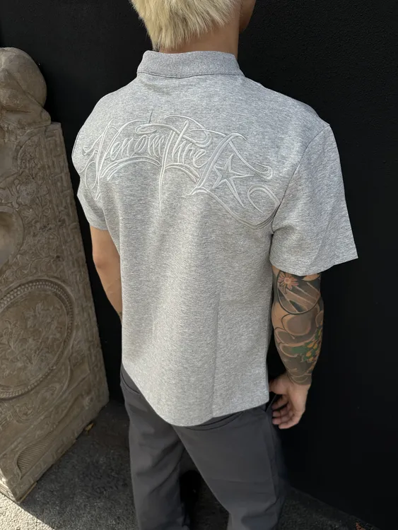 SKATEPARK 260g有氧空气层亮丝线万针刺绣正肩亨利领凉感短袖