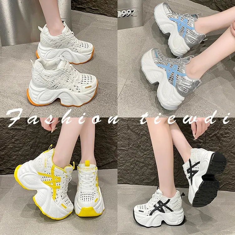 老爹鞋女2025年夏季新款镂空透气洞洞鞋百搭小个子厚底内增高女鞋