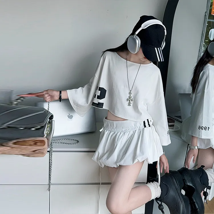 女童夏季潮款花苞短裙套装2025新款儿童6-12宽松时尚休闲中袖T恤 