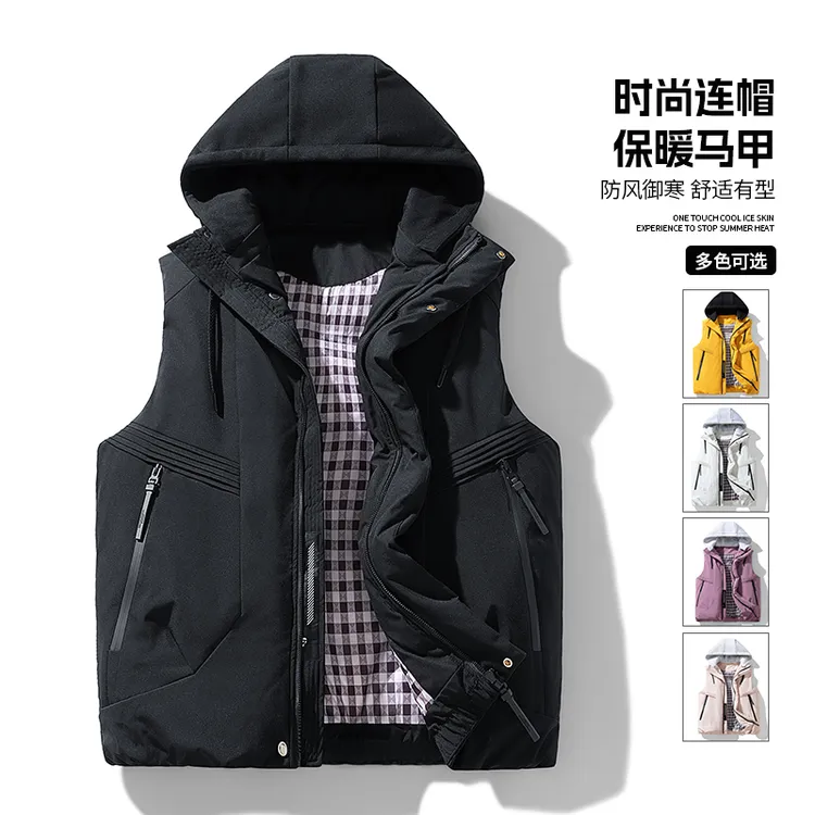 秋冬季男连帽新款美式大码加绒加厚高级感保暖可拆卸坎肩外穿马甲