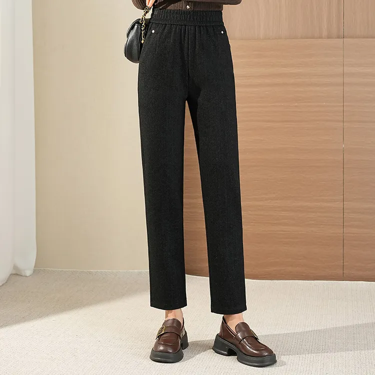 俞兆林简约百搭妈妈休闲长裤2025秋冬新款中老年松紧腰纯色针织直