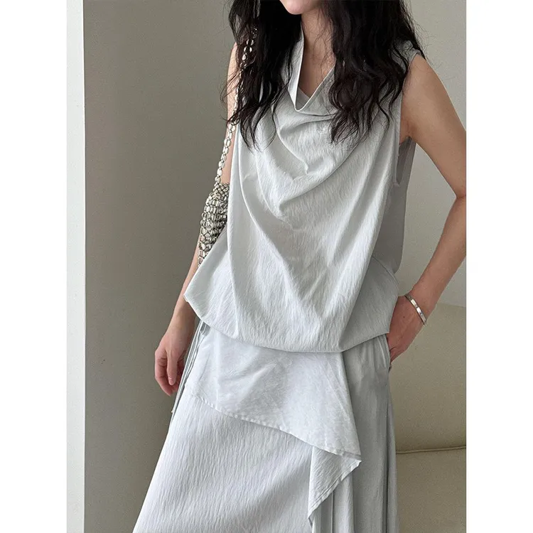 法式高级感套装裙女夏日搭配一整套荡领背心上衣半身裙两件套