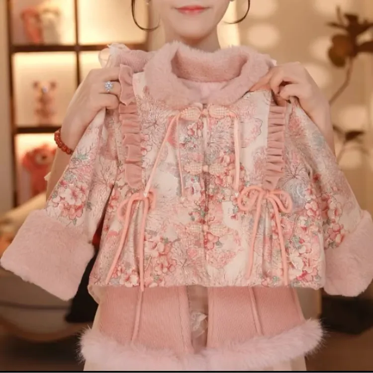 女童冬季加绒2025新款国风儿童唐装新中式宝宝加厚拜年服两件套装