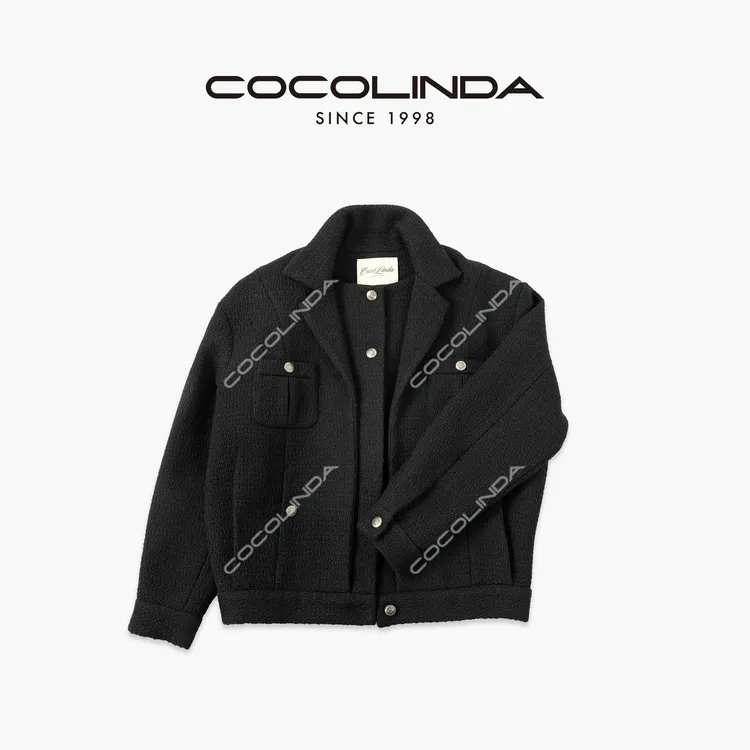 COCOLINDA | 绵羊毛假两件老钱翻领黑色外套C3647
