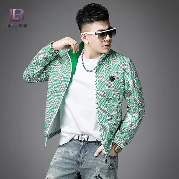 男士高端外套2025新款秋季薄款时尚格子上衣潮流春秋百搭立领夹克