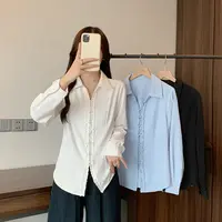 Q2025秋款胖mm大码女设计感木耳花边收腰绑带长袖衬衫上衣22838