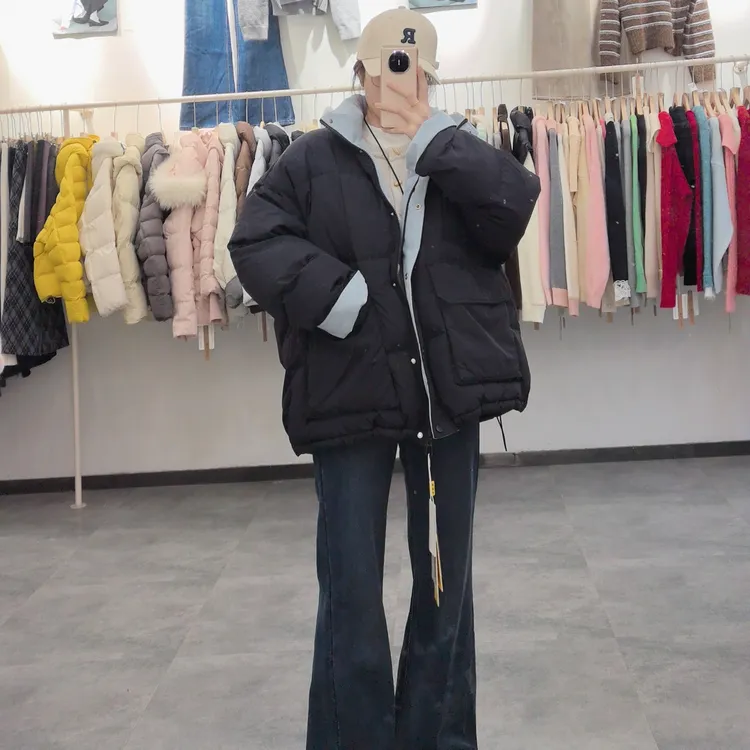 冬季女士立领白鸭绒羽绒服保暖百搭时尚外套宽松休闲黑色韩版加厚