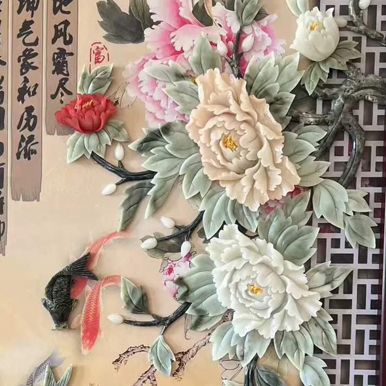 竖款精品手工雕刻玉雕装饰画1/2米入户门走廊装饰画