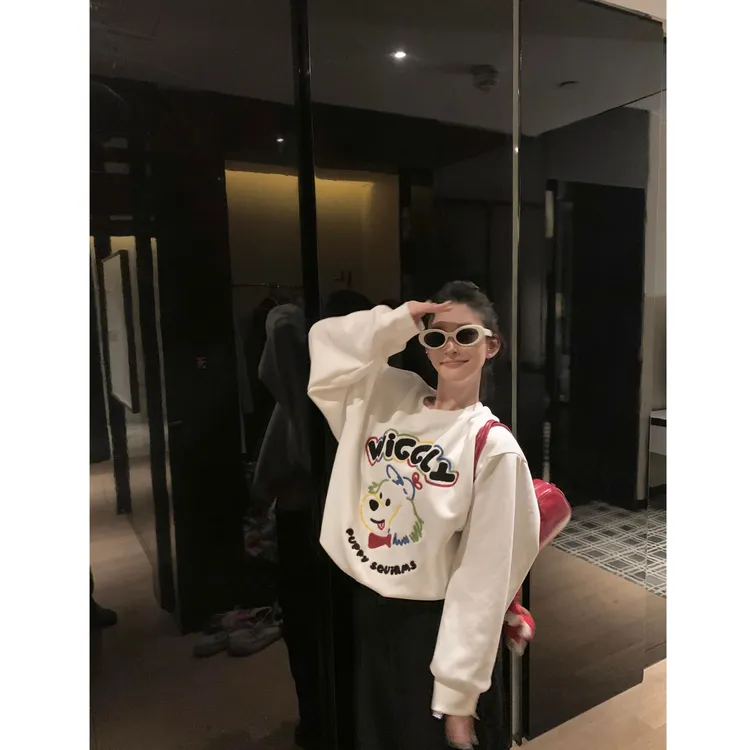 现货【大耳狗】早秋薄款卡通长袖套头卫衣女韩版宽松上衣62513