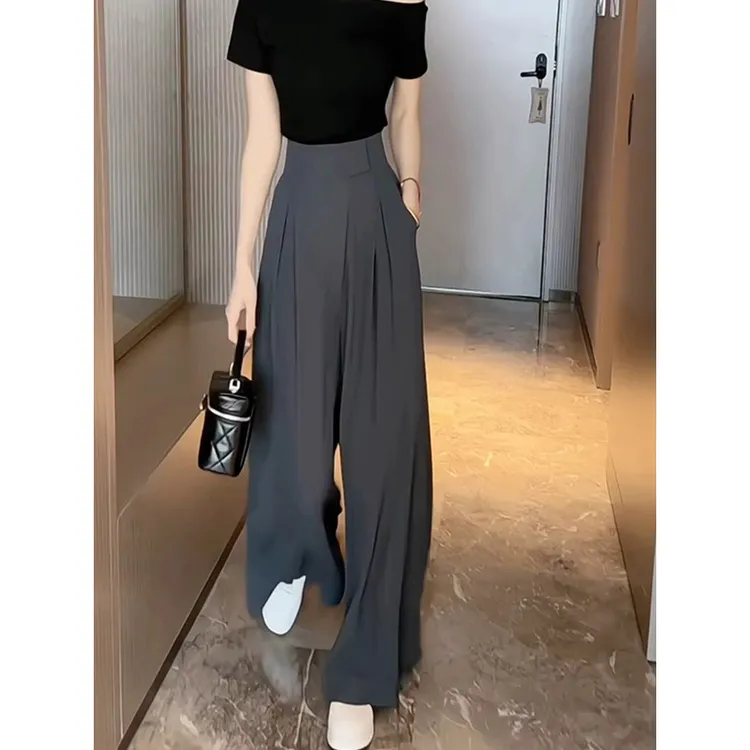 冰丝西装裤裙裤女夏季2025新款高腰垂坠感休闲裤小个子拖地阔腿裤