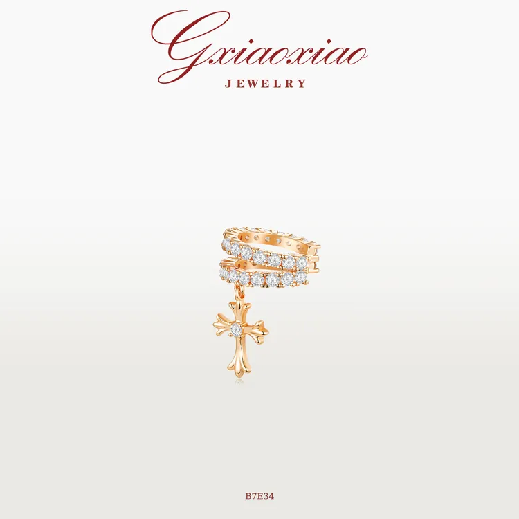 G XIAOXIAO 镀K金耳饰法式气质高级感精致百搭十字架耳夹 B7E34