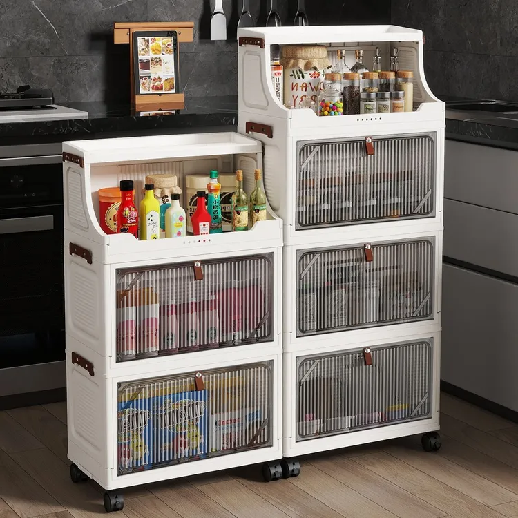 38面宽翻盖收纳柜折叠式厨房调料卫生间玩具零食可移动多层储物柜
