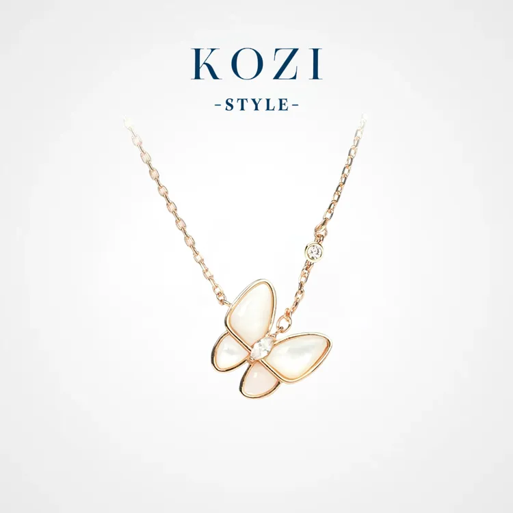 WANXI 镀K金 镶钻蝴蝶项链精工版气质时尚百搭简约镶嵌满钻