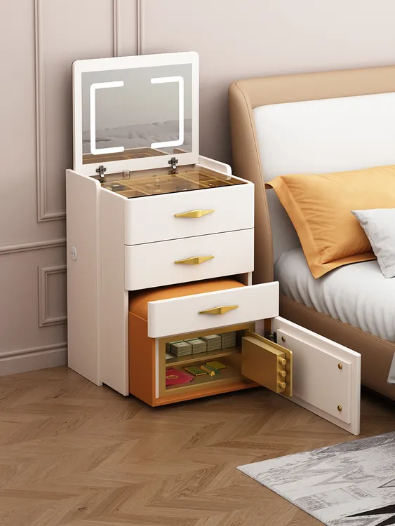 轻奢智能梳妆台翻盖床头柜家用隐藏式保险箱小户型化妆桌收纳柜