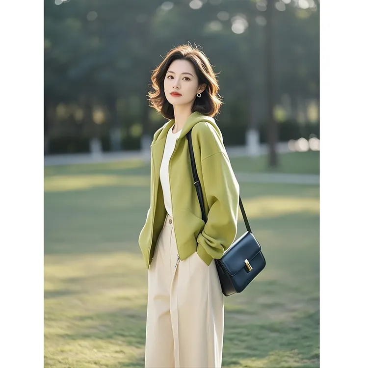 2025超火小个子设计感百搭高级小众不撞款绿色卫衣外套女早秋新款