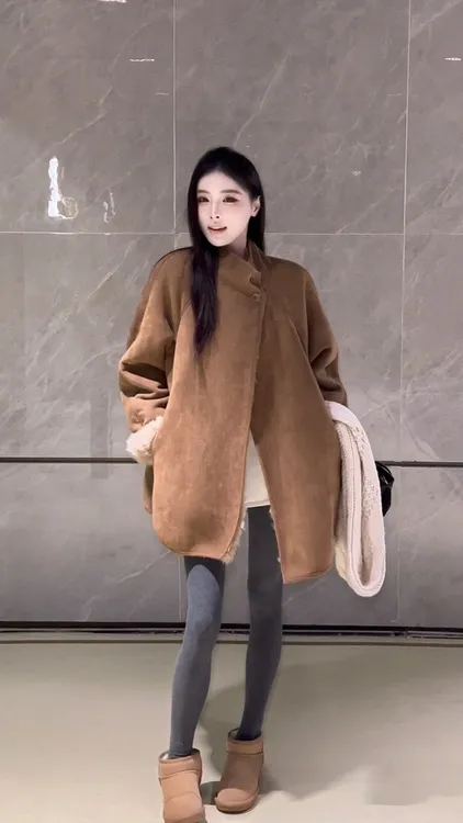 新款冬季韩版气质保暖绒皮外套