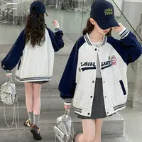 女童棒球服2025秋季新款拉布布刺绣外套大童女孩春秋休闲宽松上衣