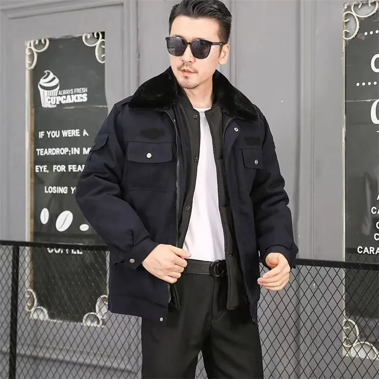 羊毛一体大衣劳保棉服 可拆卸棉衣防寒工作服 耐磨棉服加绒加厚