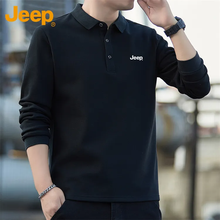 JEEP吉普大码修身POLO衫男2025新款秋季时尚百搭商务休闲长袖T恤