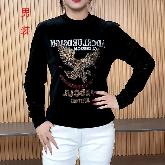 秋冬新款男士潮流烫钻丝绒卫衣百搭烫钻欧货卫衣男长袖时尚圆领重