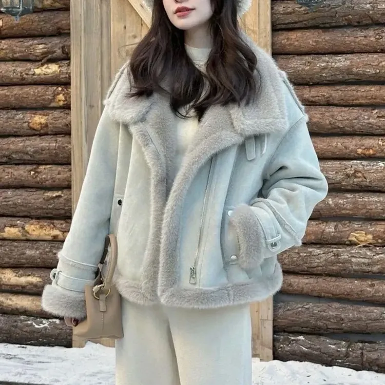 韩系翻领皮毛一体棉服外套秋冬新款宽松加厚设计感小众超好看棉衣