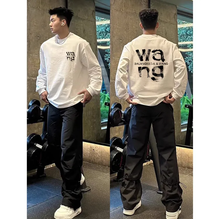 美式重磅印花字母复古港风长袖T恤男街头休闲打底衫时尚宽松上衣