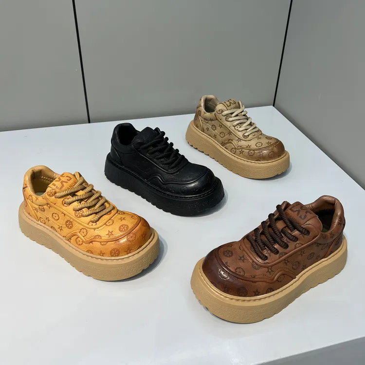 轻奢印花厚底鞋圆头英伦风百搭潮流单棉同款冬季保暖男士休闲鞋