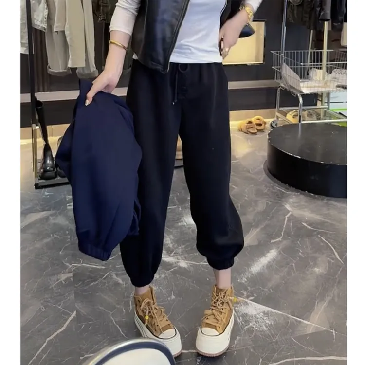 萱贝纯网红时尚运动休闲裤子女2025秋季新款显瘦九分抽绳束脚卫裤