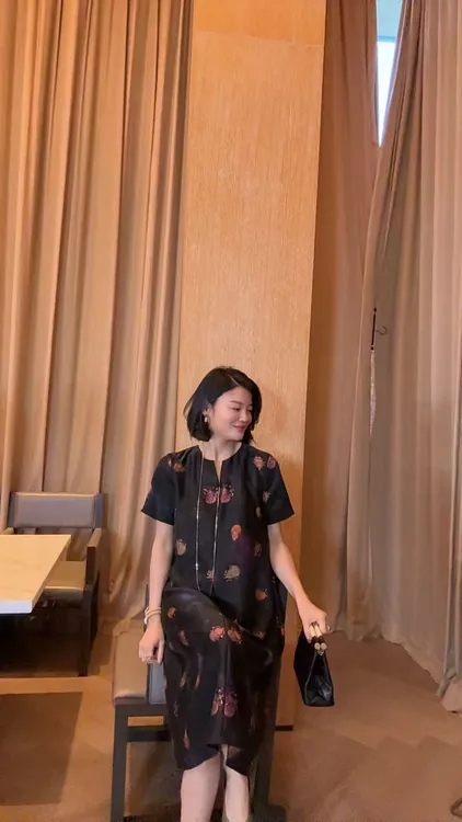 TANTAN  真丝 炫彩葫芦提花短袖连衣裙1929