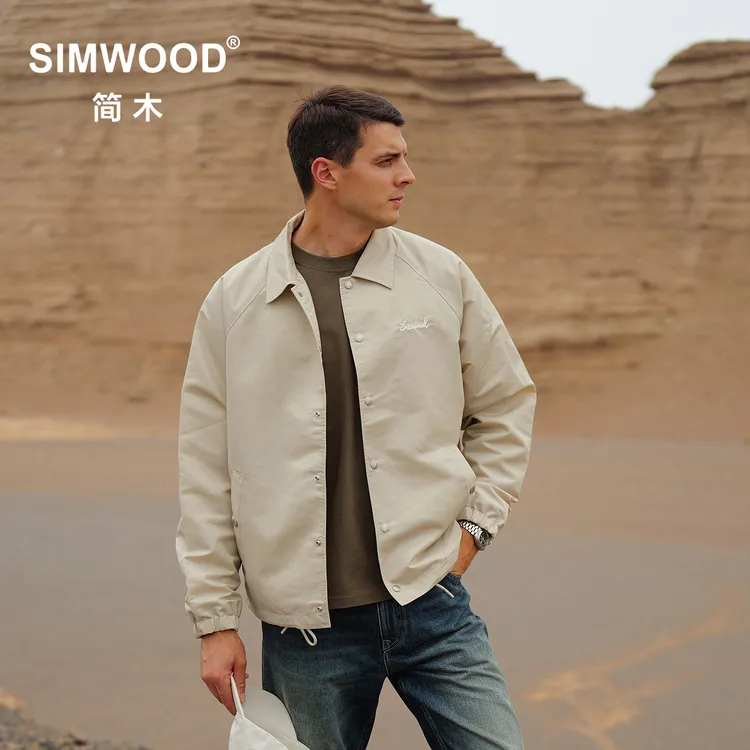 SIMWOOD/简木【宽松版】轻工装刺绣休闲翻领教练夹克外套男SO130320