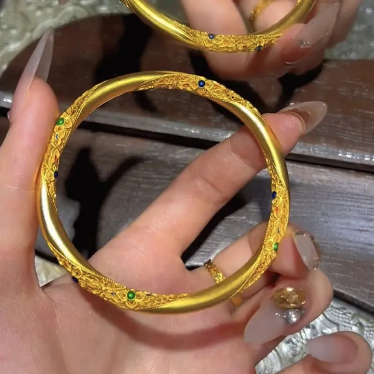 铜合金手镯 金色花丝镂空手镯轻奢高级感小众设计女精致百搭复古