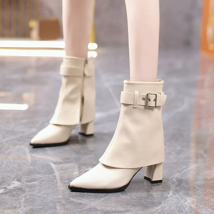 时尚裤管靴女2025年秋冬新款气质尖粗跟短靴百搭高跟瘦瘦高跟靴