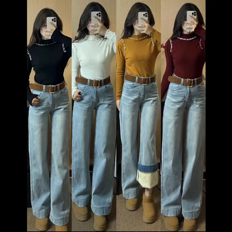 Rayhon新款三件套裤子上衣加腰带显瘦百搭阔腿复古修身套装