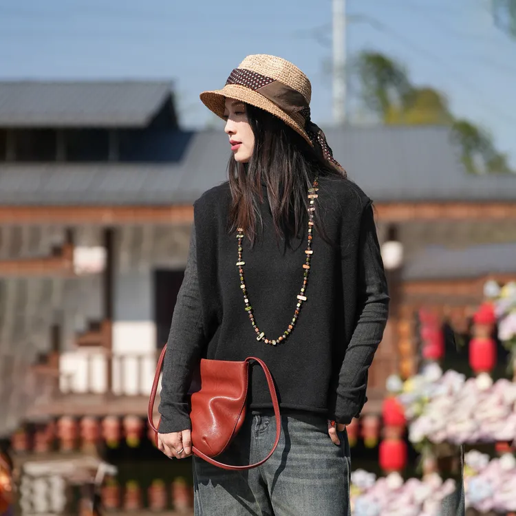 【寻苔出品】冬季新款百搭羊毛混纺半高领针织马甲背心 古兰木4096