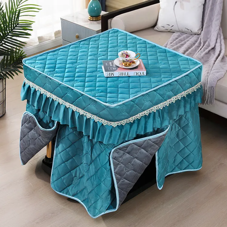 四方形取暖桌布新款加绒正方形烤火罩烤火被套加厚加绒茶几桌布罩