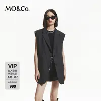 MOCO秋绵羊毛精纺裁边垫肩条纹西装马甲外套MBD3WAI002