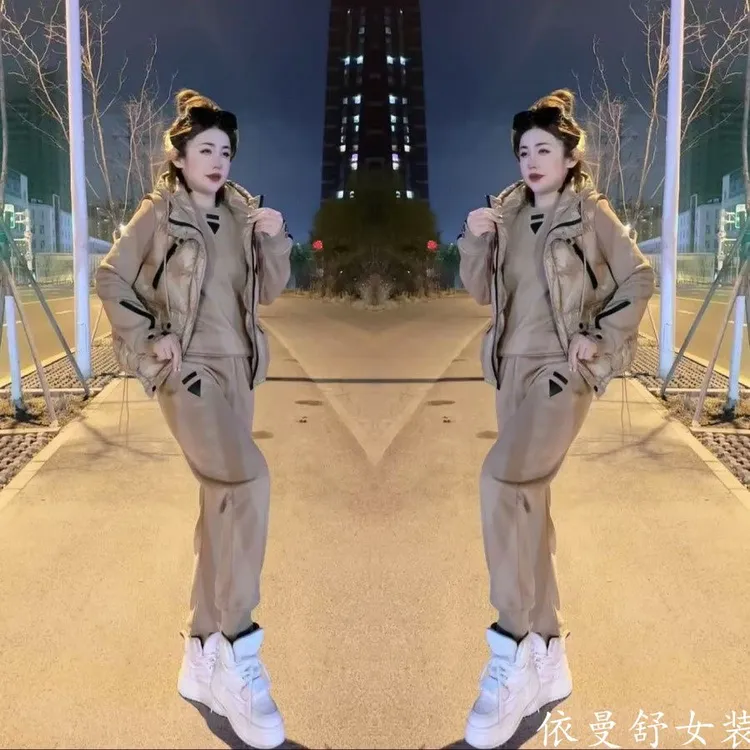 欧货休闲加厚棉马夹运动服三件套2025冬季新时尚气质加绒套装爆