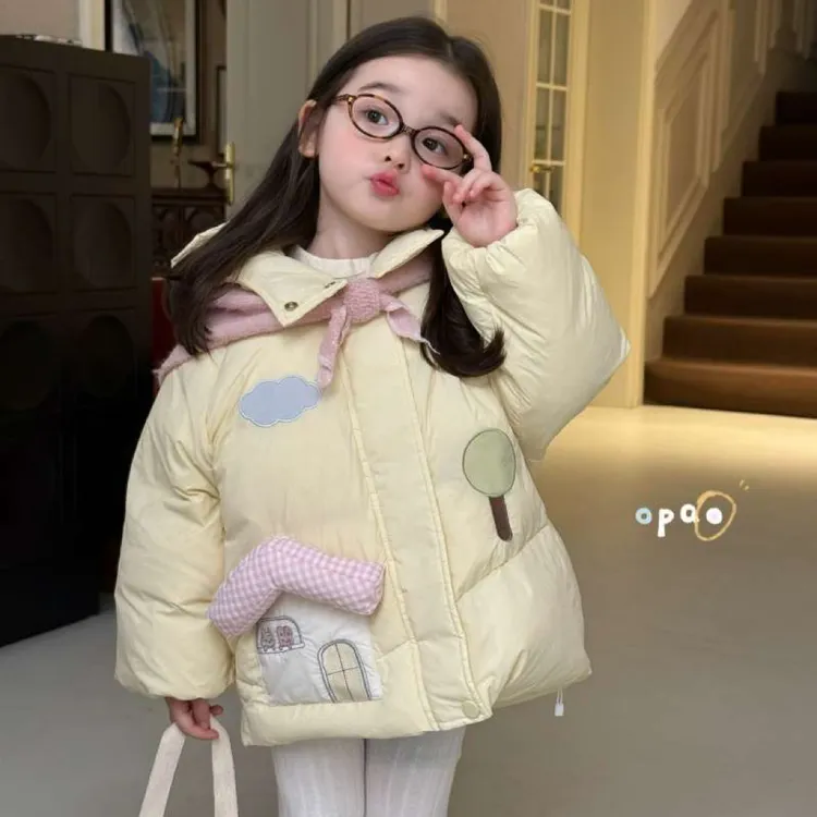 Opao（现货）冬款儿童女童羽绒服可爱卡通小房子洋气连帽厚款羽绒服
