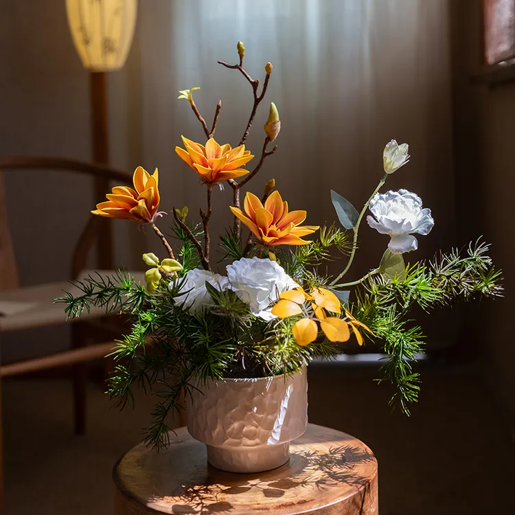 海虹景品福满玉兰仿真花假花摆设轻奢高端茶室餐桌新中式禅意摆件