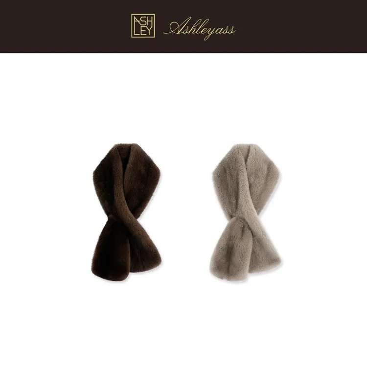 【ASHLEYASS】芬兰进口皇冠短二婴儿肌光泽水貂双色围巾LSP521864S