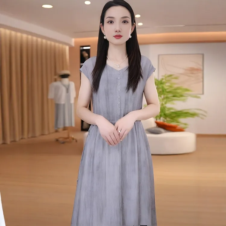 官图 法式飞飞袖中长款连衣裙2025夏季新款减龄文艺设计气质裙子