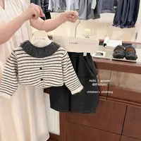现【咸柠七】韩系童装2025秋季新款女童毛衣条纹慵懒针织开衫上衣