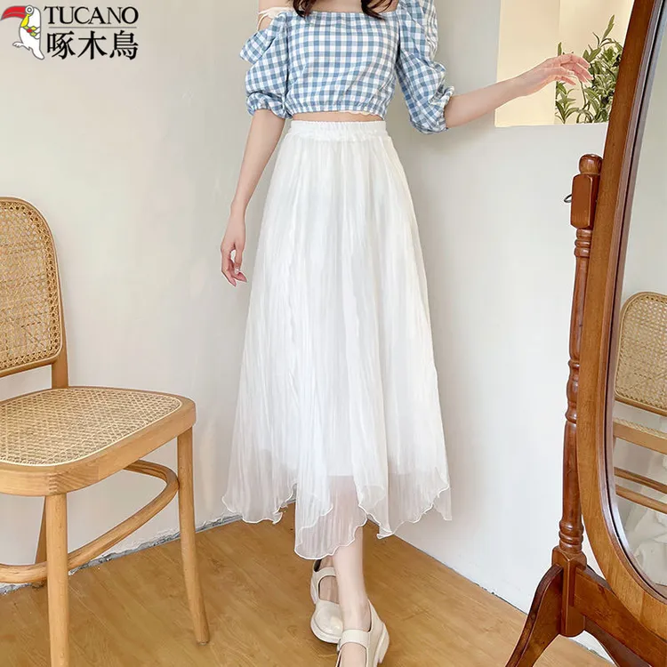 TUCANO/啄木鳥夏季A字裙韩版波浪百褶半身裙女款爆款2025新款裙子